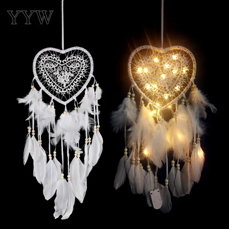 

White/Pink Dream Catcher Led Lamp Feather Hunter Substance Crafts Wind Chimes Dreamcatcher Hanging Nordic Girl Room Decoration