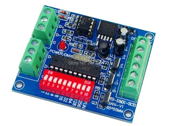 

3CH easy dmx constant voltage decoder,DC5-24V input;5A*3channel output;L65*W55*H15mm
