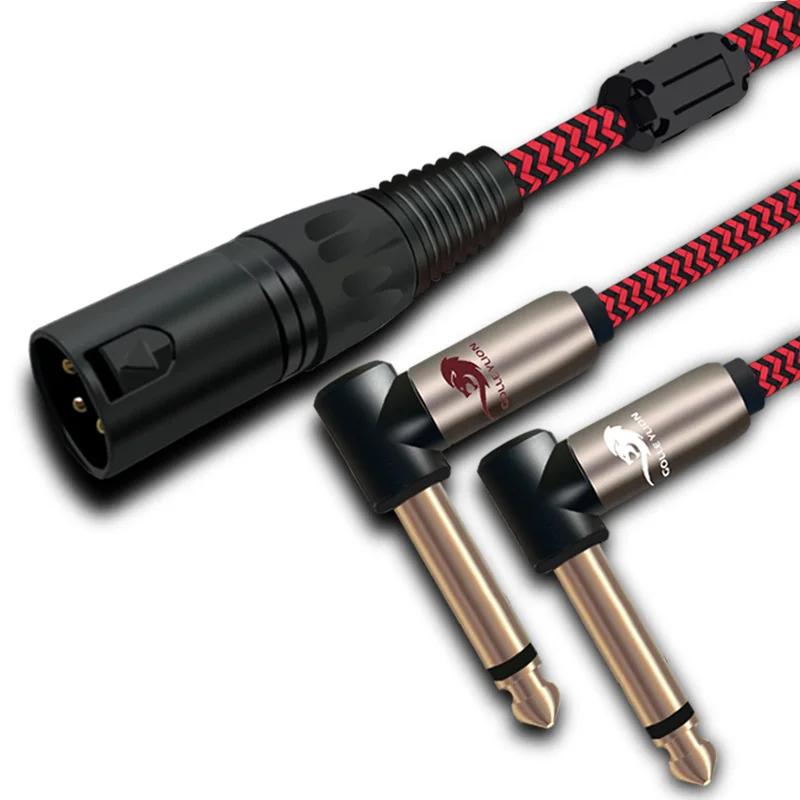 Hifi Audio Cable 3 Pin XLR to Dual Angle TS Jack 6.3mm 1/4 IN Mixing