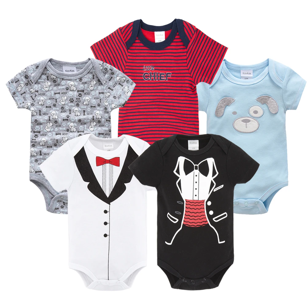 Kavkas/комплект из 5 предметов; комбинезон для новорожденных; комбинезон для маленьких девочек и мальчиков; комплект одежды; Милый хлопковый комбинезон с короткими рукавами и рисунком - Цвет: HY20802176