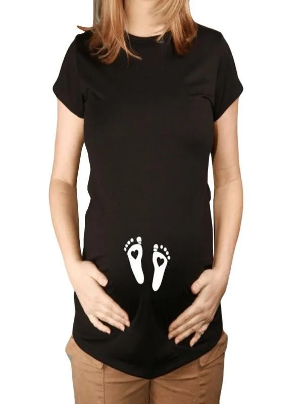 

MUQGEW Maternity Clothes Pregnant T Shirt Sports Baby Is Coming Pregnants Footprint Letter Print Blouse Short Sleeve Tops