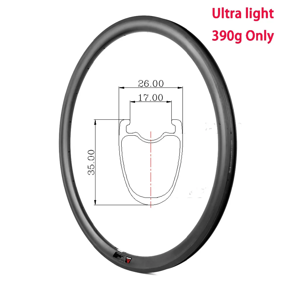 Cheap 390g Ultra light carbon bike rims 35mm 45mm clincher tubeless wheel for road bike V brake/disc brake with Toray T800&T700 weave 0