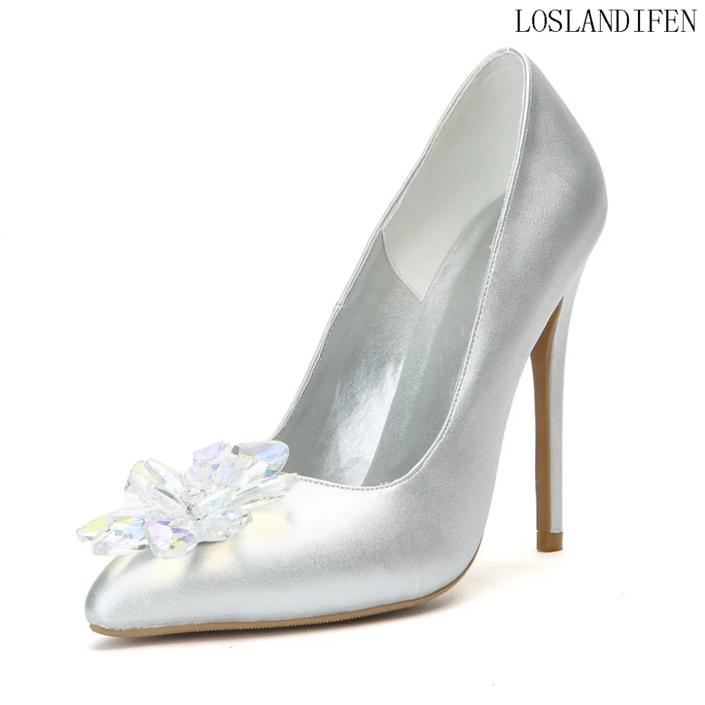 

2018 Women's New Simple Handmade High Heel Pumps Flower-Crystals Pointy Office Party Prom Slip-on Shoes Fashion Pumps Shoes N035