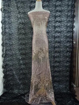 

unique African French Lace Fabric with good quality glued glitter African Tulle Lace Fabric