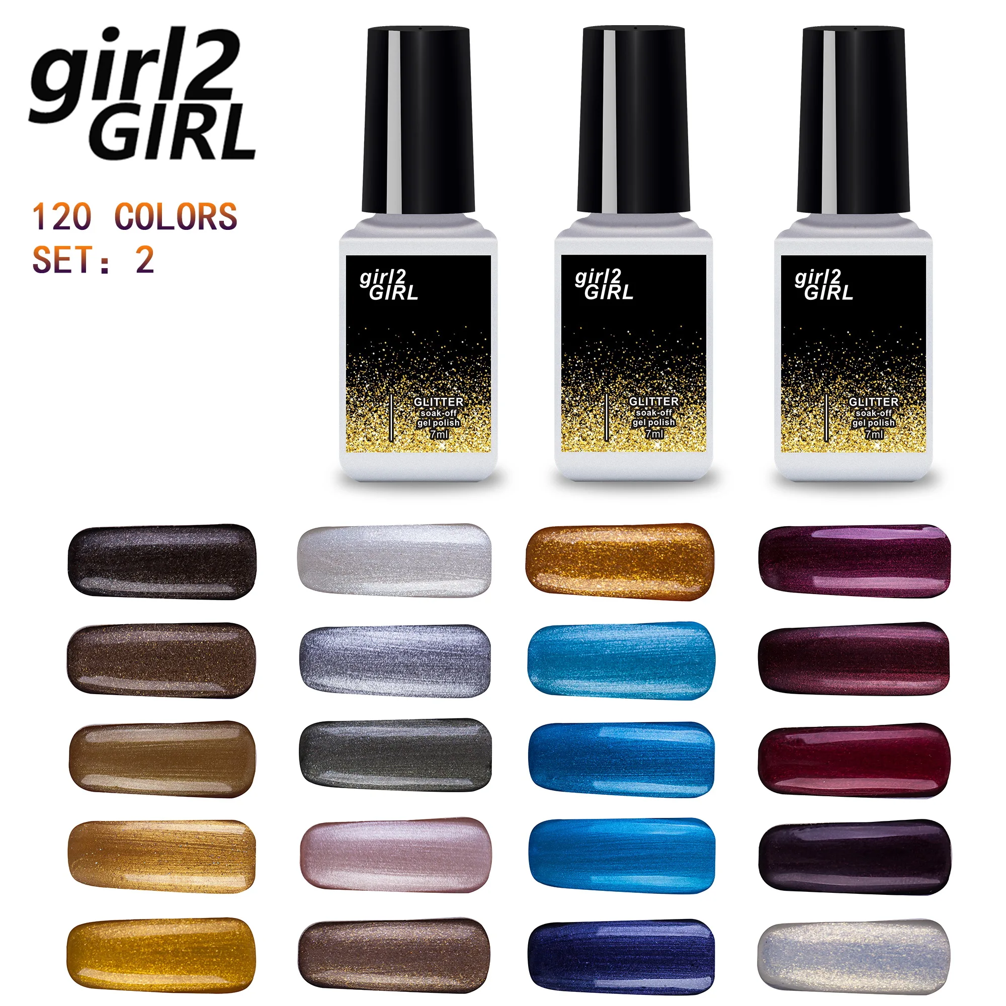 

girl2Girl UV Gel Nail Polish Varnish Soak Off 7ml Pearl Glitter UV Nail Polish Sequins Manicure Gel Polish set2 High quality