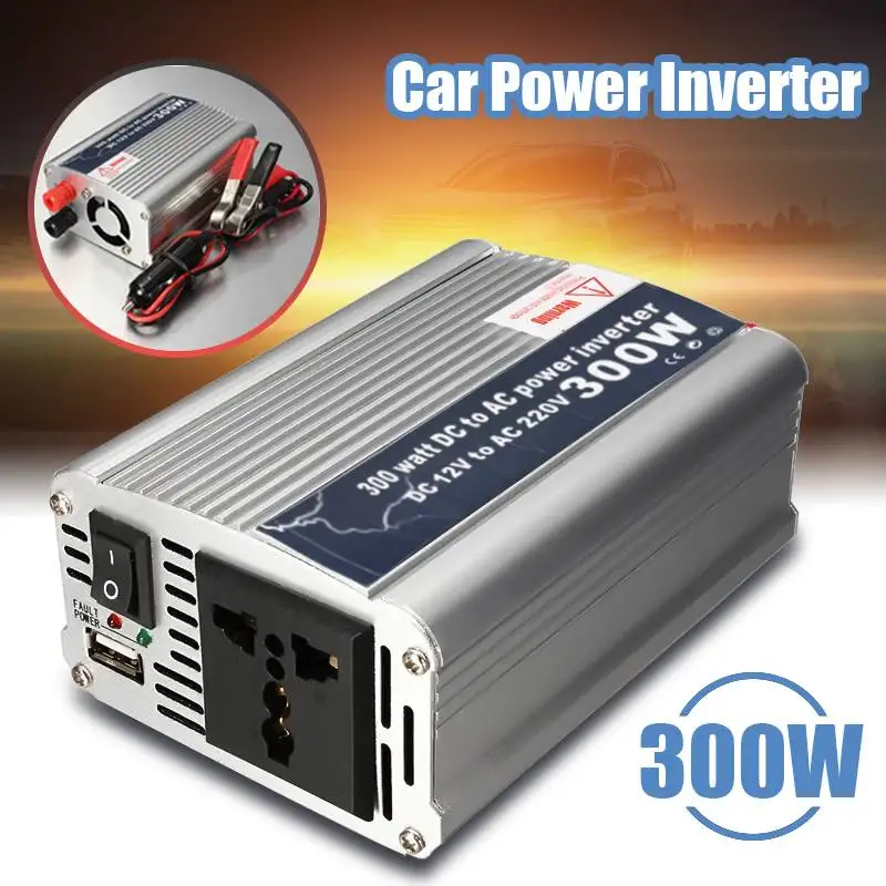

300W Car Truck Boat DC 12V to AC 220V USB Mains Auto Power Inverter Converter +cigarettelighteradaptor+Alligatorclampcable