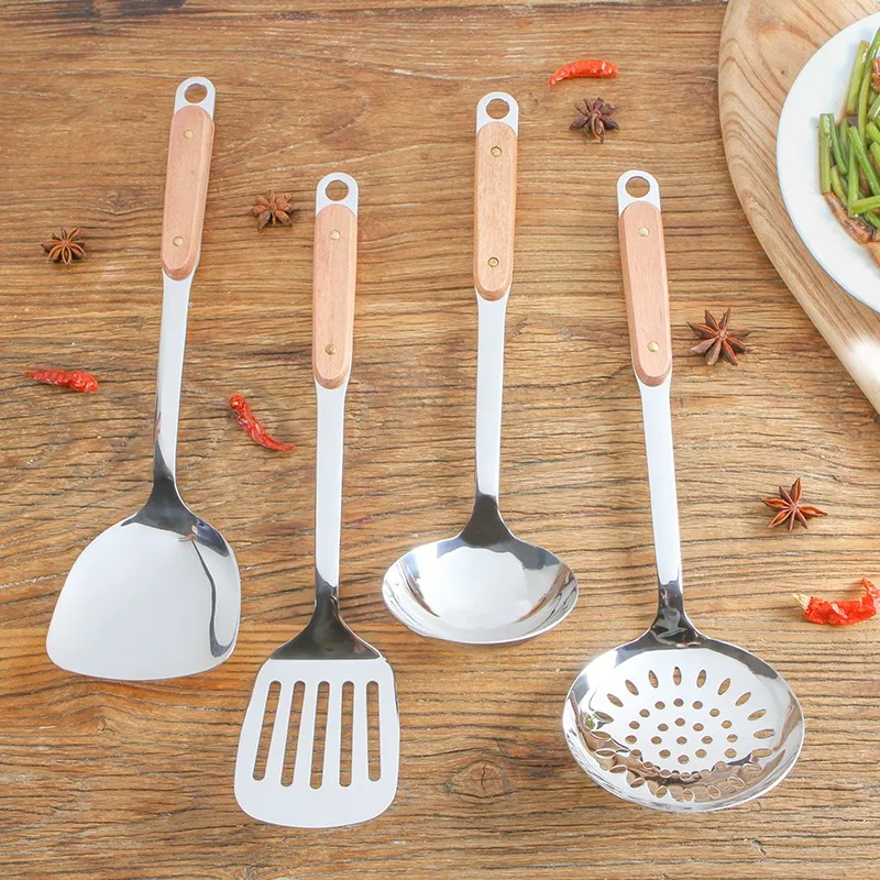 Cooking Tool stainless steel Long wooden handle Kitchen Utensils Set Spatula spoon Colander Gadgets Dining Accessories supplies Cooking Tool stainless steel Long wooden handle Kitchen Utensils Set Spatula spoon Colander Gadgets Dining Accessories supplies