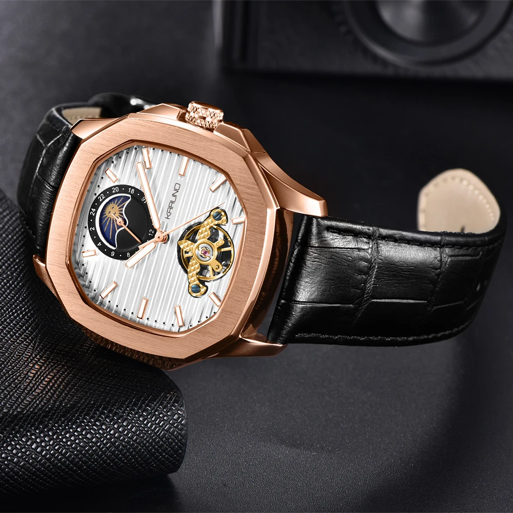 Cena MCE człowiek zegarek mechaniczny zegarek dla mężczyzn moda automatyczny zegarek mężczyźni fazy księżyca plac skóra zegarki kwarcowe Tourbillon zegarek na rękę zegar