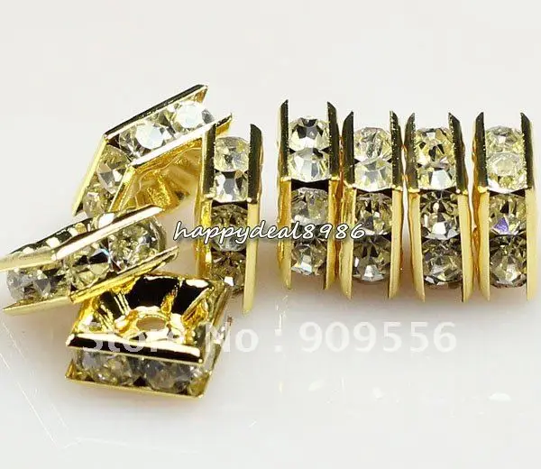

P59-6,wholesale! 6x6mm Gold-color Square Grade A+ rhinestone spacer beads,high quality!100pcs/lot
