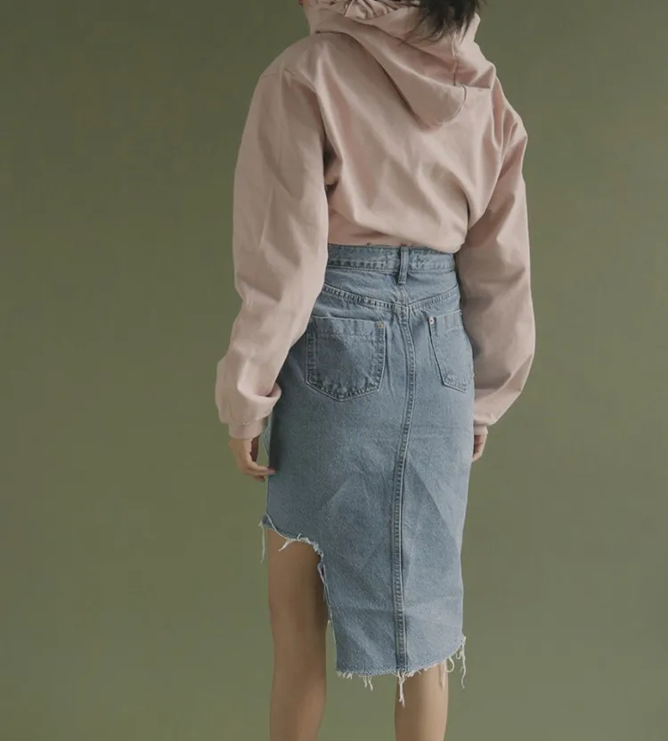 Coreano Streetwear Denim Mujeres Faldas Verano Asimétrico Mujer Rasgado 2019 Whitney Para Estilo Primavera Wang Moda Falda 7WqU14Yc