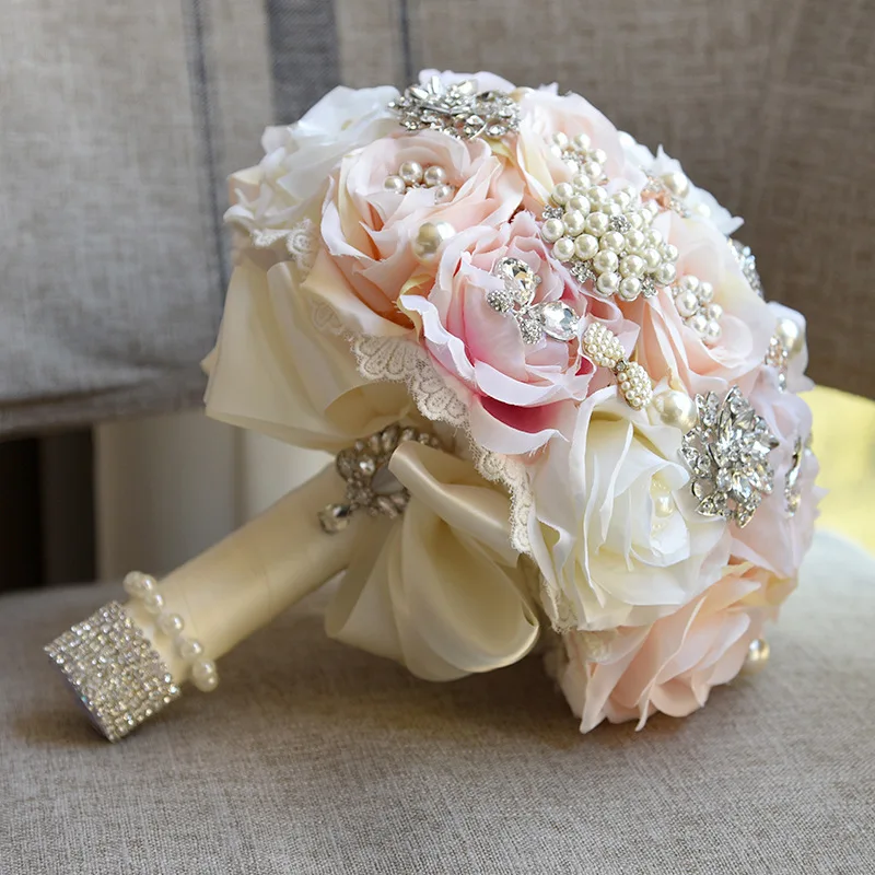 Цветы невесты ручной работы в Корейском стиле свадебные подарки свадебные букеты украшенные кристаллами Розовый Белый Розовый Свадебный букет цветов