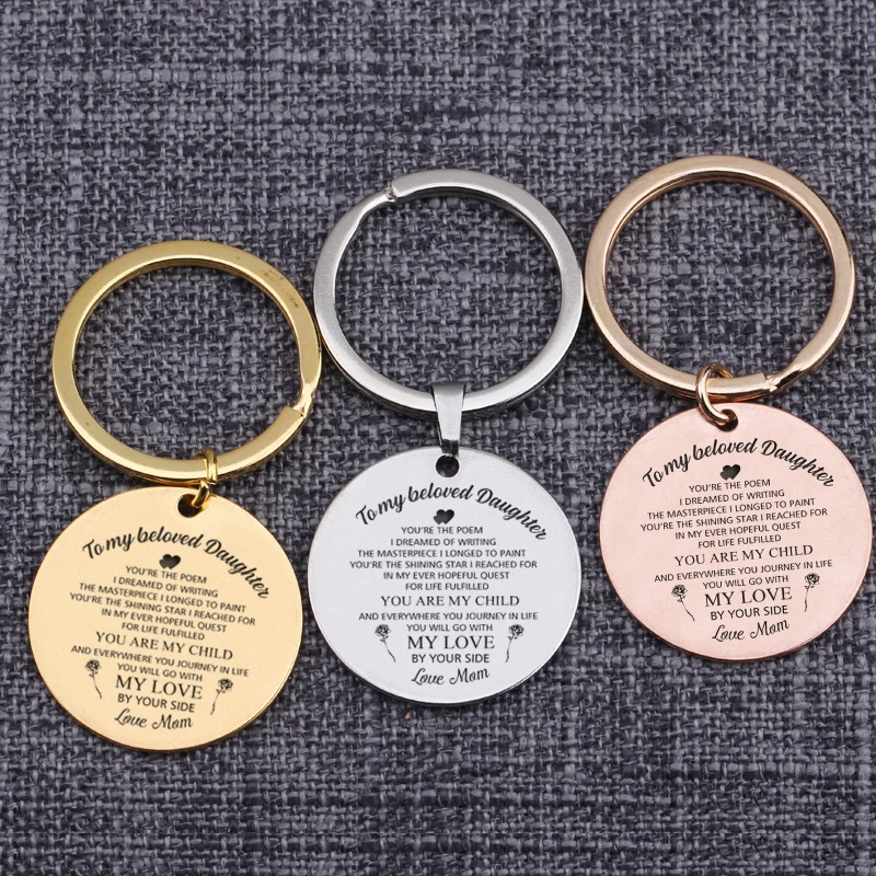

To My Beloved Daughter My Love Pendant Keychains Creative Keytag Fashion Family Souvenir Stamped Keychains Key Holder Jewelry