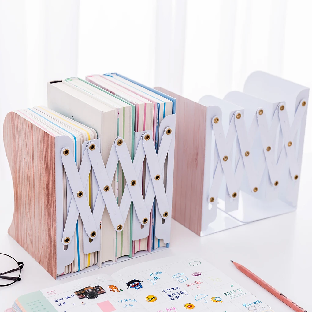 

Wood Print Telescopic Book Stand Adjustable Documents Holder Metal Textbook Bracket Bookcase Stationery