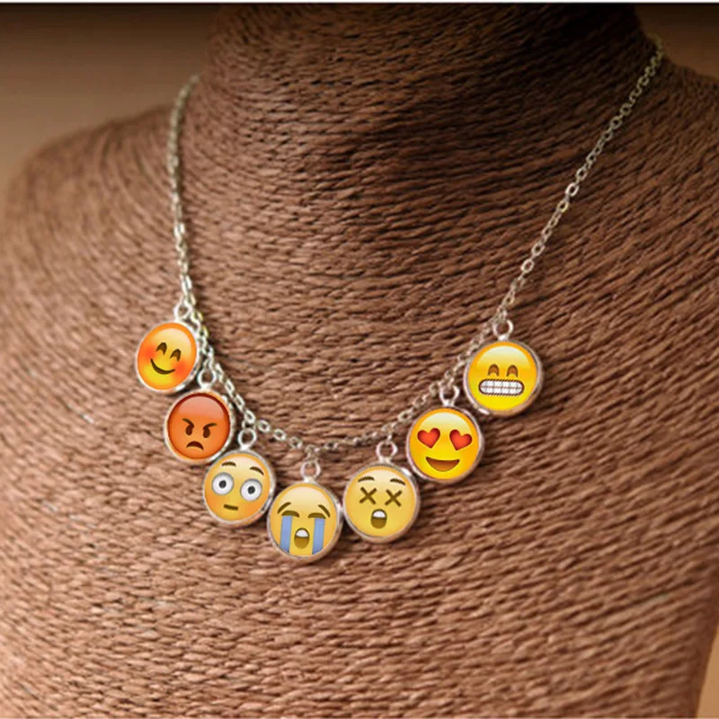 XUSHUI XJ Creative Funny Emoji Choker Necklace Silver Plated Women DIY