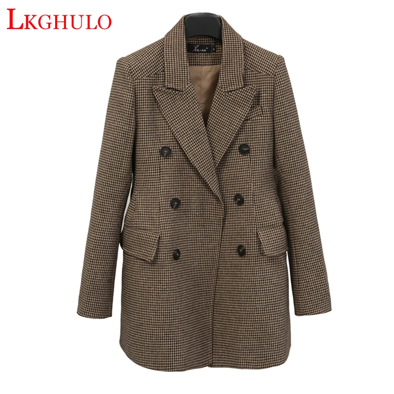 

LKGHULO Vintage Suit Jacket Elegant Formal Casual Coat Women's Plaid Blazers Geometric W274