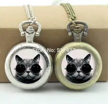Steampunk Cat Pocket Watch Living Locket Necklaces Vintage Bronze Pocket Watch Necklace