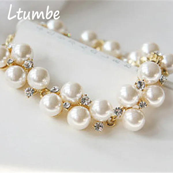 

Ltumbe New Arrival Simulated Pearl Bracelets & Bangles Luxurious Crystal Bracelets for Women Party Bridal Wedding Jewelry Bijoux