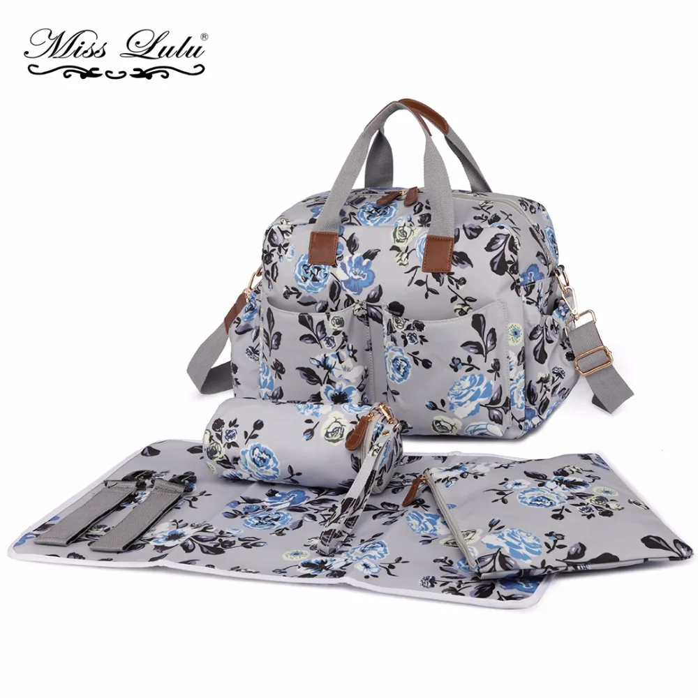 

Miss Lulu 4 Pieces Baby Diaper Nappy Changing Bags Set Flower Matte Oilcloth Maternity Handbag Tote Nursing Clean Wet Bag L1501