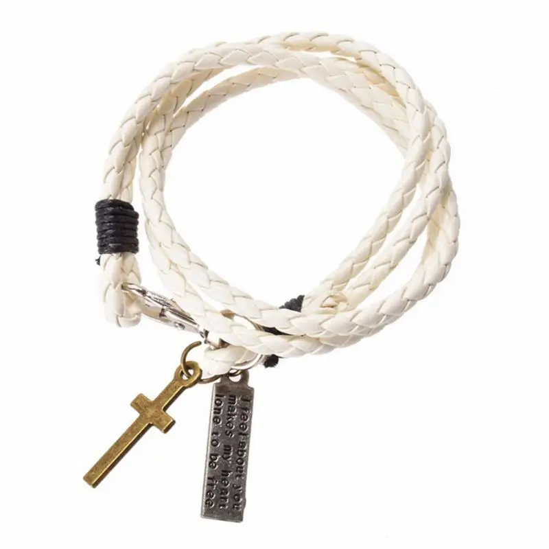 Модный стильный новейший популярный плетеный кожаный браслет с 3 лапками мужской черный Ретро панк крест браслет с шармом Рождественский подарок