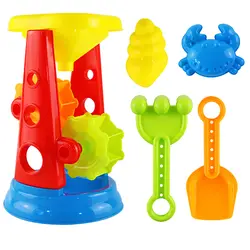 5 шт Прочный песок, Пляжная игрушка набор для детей с водяное колесо, грабли, лопата и 2 формы в виде животного для детей