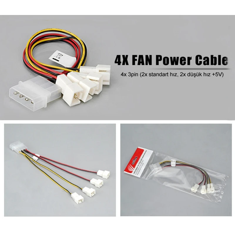 Computer Fan Splitter Cable Adapter With Speed Reduction Four Fans To