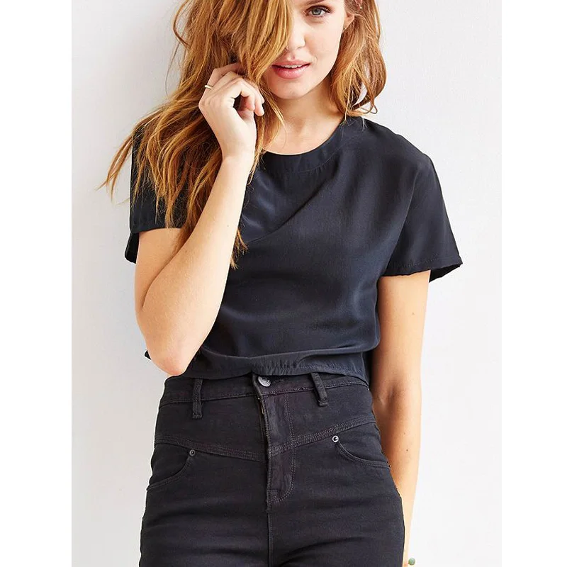 

Crop Top T-Shirt Female Solid Cotton O-Neck Short Sleeve T-shirts for Women High Waist Slim Short Sport Black Femme T-Shirt