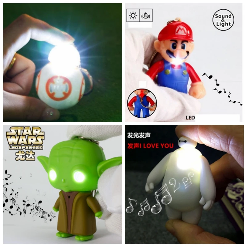 

2019 The Force Awakens BB8 BB-8 Droid Robot Darth Vader LED Flashlight Keychain Figure Stormtrooper Clone Strap Toys