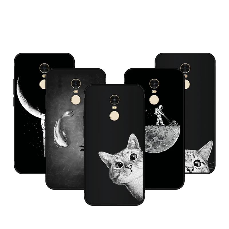 IIOZO Phone Cases for Xiaomi Redmi Note 4X 5 5plus Soft TPU Silicone Cat Fishes Space For 4 Global Cover | Мобильные телефоны и