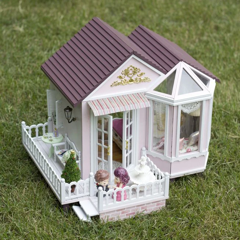 

DIY Model Doll House Casa Miniature Dollhouse with Furnitures LED 3D Wooden House Toys For Children Gift Handmade Crafts A012 #E