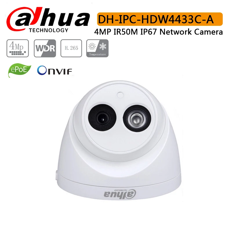 DH IPC HDW4433C A с логотипом 4MP HD POE сетевые Инфракрасный мини купол ip камера Встроенный