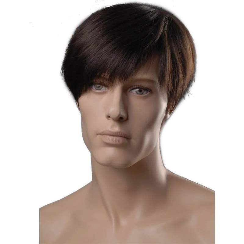 Yiyaobess 8 дюймов термостойкие синтетические прямые прически короткий мужской парик коричневый натуральный мужской волос - Цвет: Коричневый