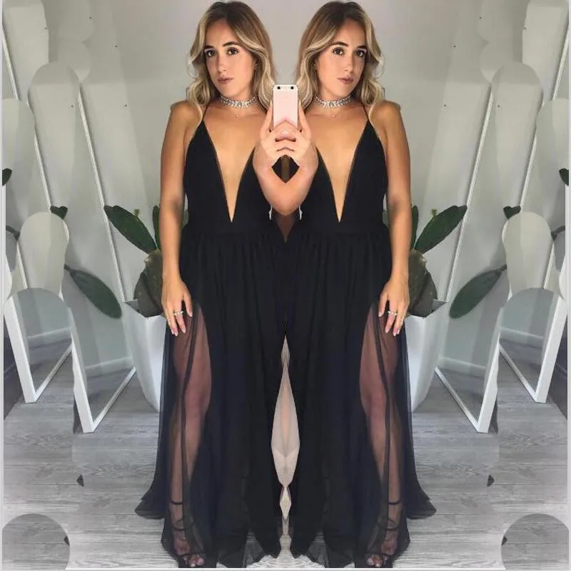 Ahmagen Deep V Neck Backless Spaghetti Strap Dress Slip Pleated Summer Beach Dress 2017 Sexy Long Maxi Boho Dresses03