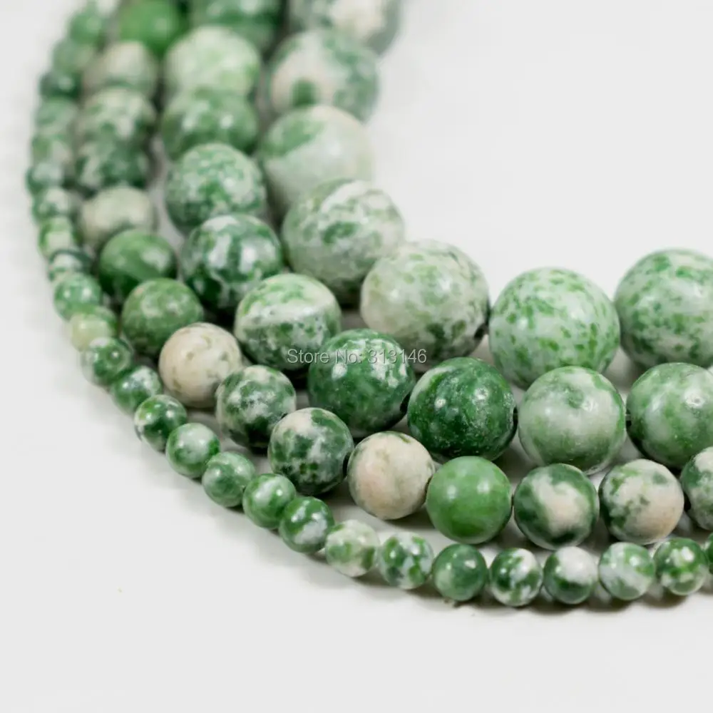 SG051-Green Spot Stone Beads Round Tree Agate