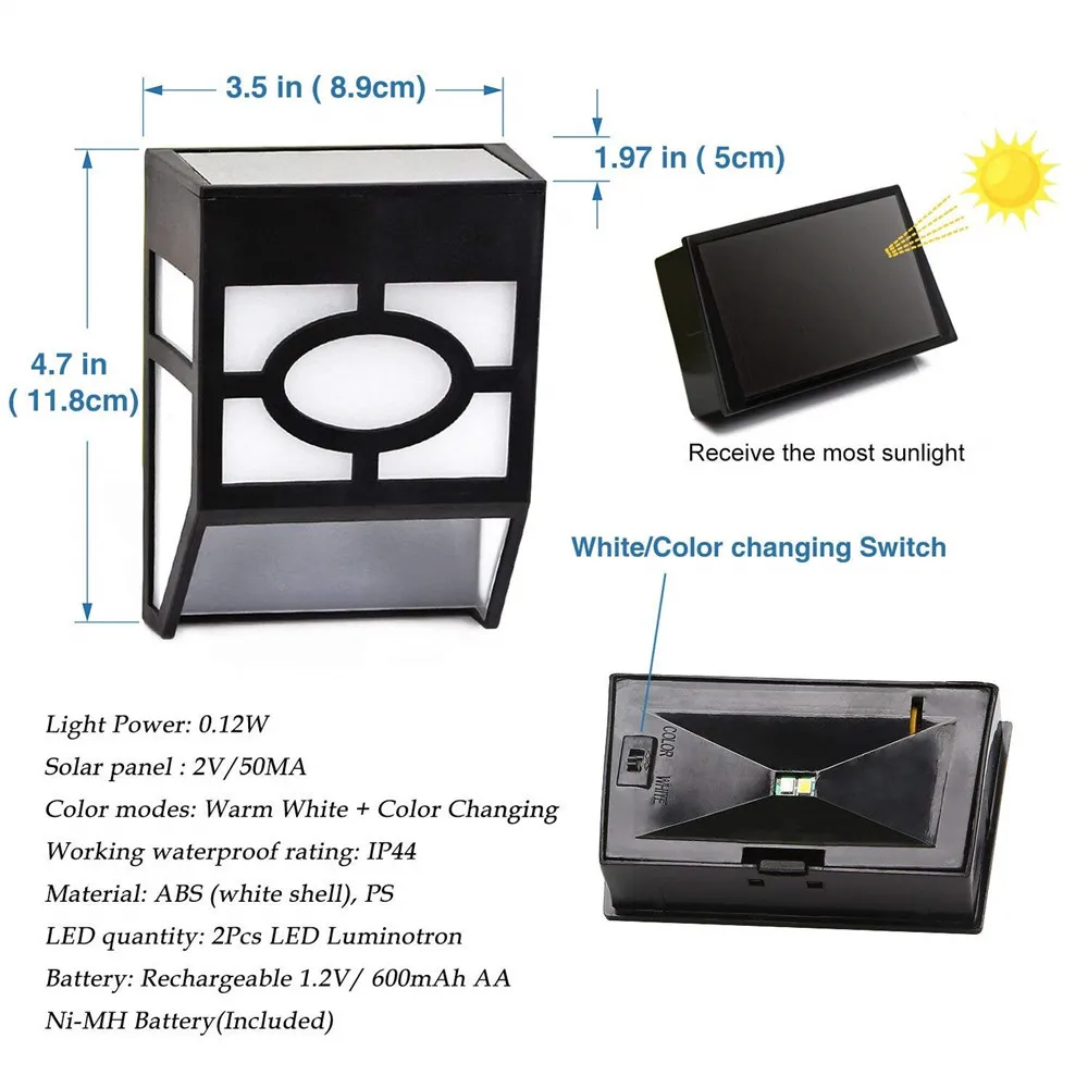 2pcs solar power Lights for House Outdoor Landscape Garden Fence Lamp focos solares led para exterior envio gratis