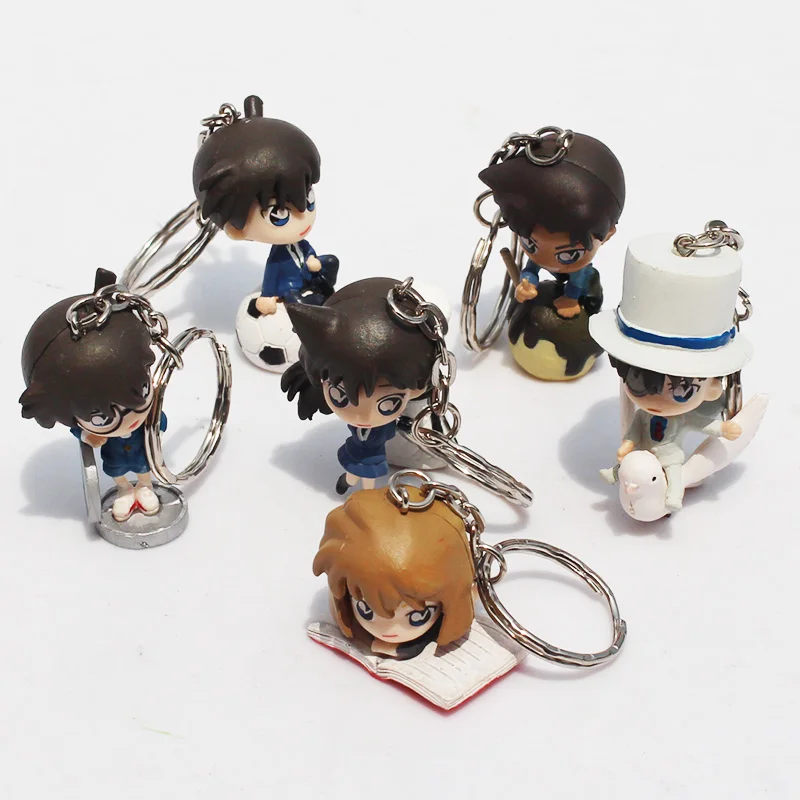 5Sets/Lot Detective Conan Figure Toy With Keychain Keyring Collection