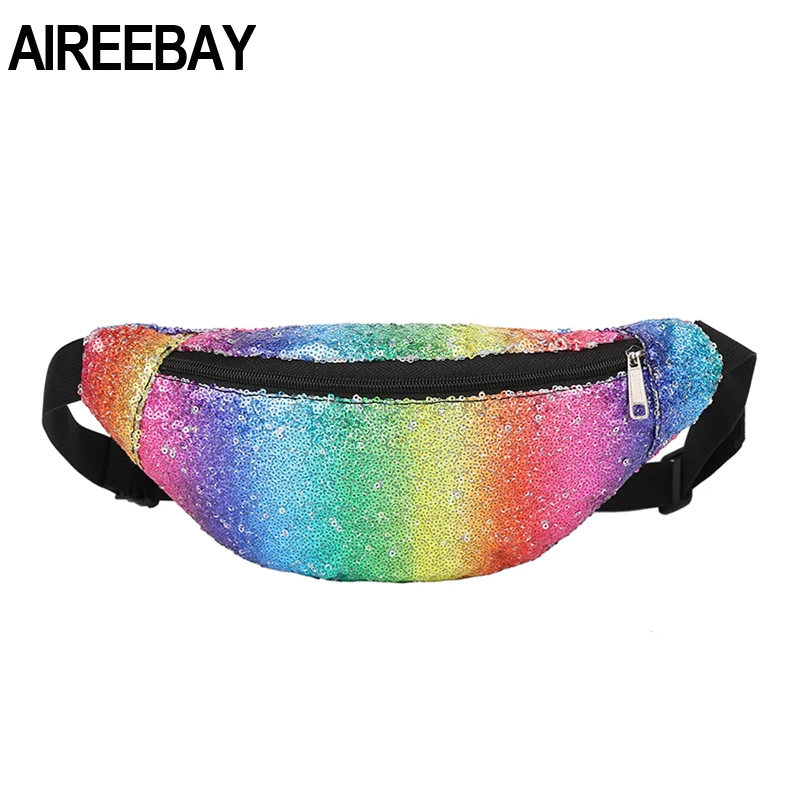 AIREEBAY пайетки талии сумка Для женщин кожа поясная сумка женский хип поясная сумка женская Грудь сумка красочный поясная