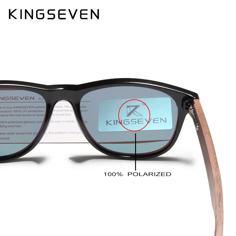 KINGSEVEN, черные солнцезащитные очки из орехового дерева, поляризационные солнцезащитные очки, мужские очки с защитой от ультрафиолета, с деревянной коробкой, Oculos de sol