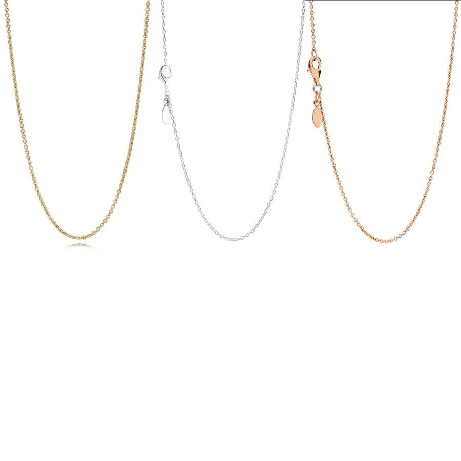 

100% 925 Sterling Silver Necklace Rose & Gold & Silver Base Chain Necklace Charm Pendant Fit DIY Jewelry Necklace Women
