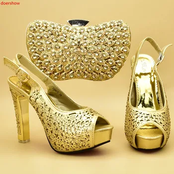 

doershow Italian gold Shoes and Bags To Match Set Nigerian Shoes and Matching Bag African Wedding Shoes and Bag Set!STA1-16