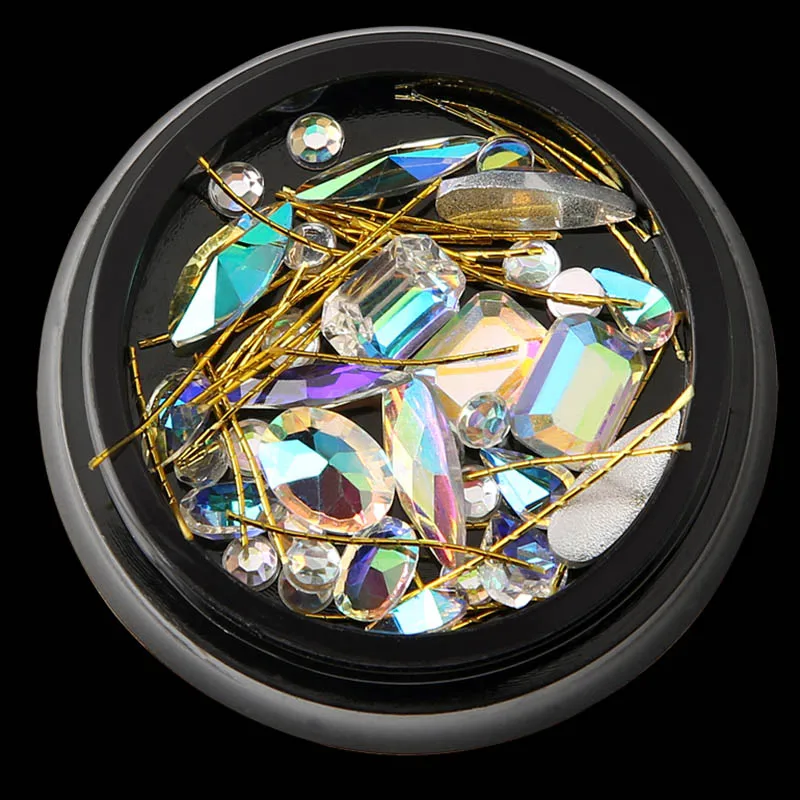 

2 Box/Set Mixed Size Nail Art Decoration Glitter Crystal Flat Nail Tips UV Gel Shinning 3D Glass Gems @ME88