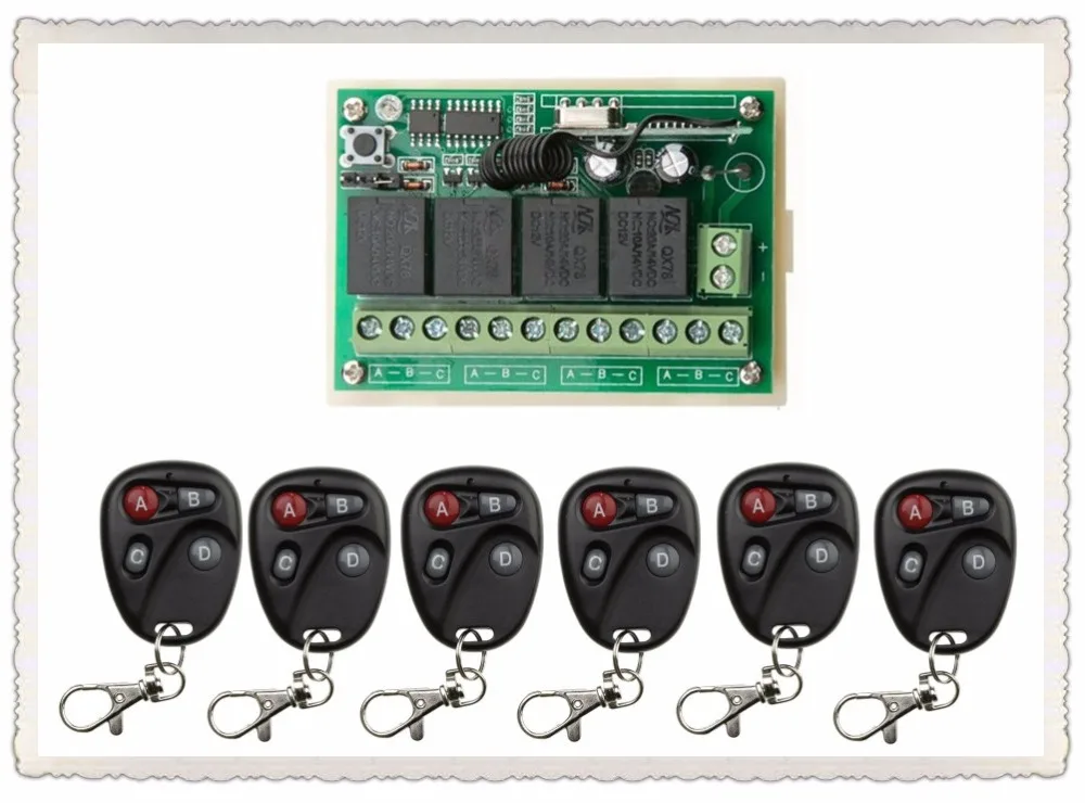 

DC12V 4CH 10A Wireless Remote Control Switch System teleswitch 1*Receiver + 6 *Transmitters for Appliances Gate Garage Door