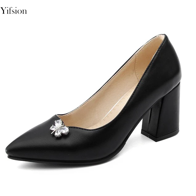 

Olomm New Women Pumps Mary Janes Square Heels Pumps Sexy Pointed Toe Gorgeous Black Pink Yellow Party Shoes Women US Size 3-14