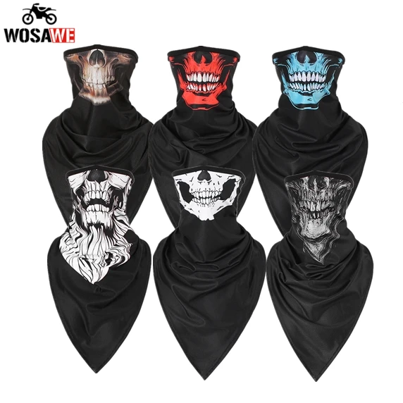 

Motorcycle Face Mask Breathable Balaclava Halloween Moto Bike Ski Skull Half Face Mask Scarf Multi Use Neck Warmer Triangle Mask