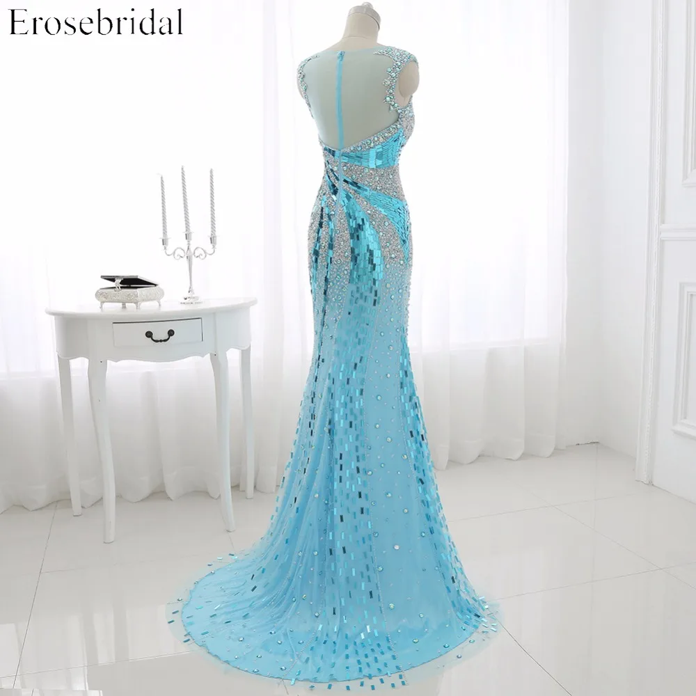 Prom Dresses Erosebridal 2019 Sparkly Beading Mermaid Evening Party Gowns Sheer Neck Gala Dress Illusion Back Custom Made ZCC05