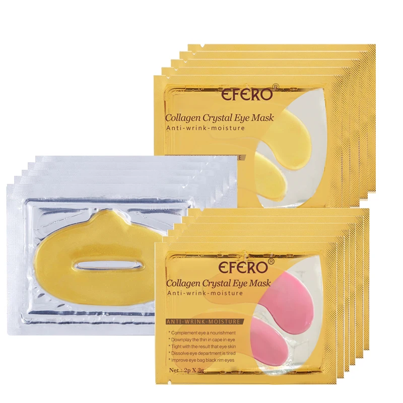 

EFERO 20pack Collagen Eye Mask Anti Aging Bags Under the Eyes Patches Dark Circles+10pack Collagen Gold Lip Mask Pads Lip Care