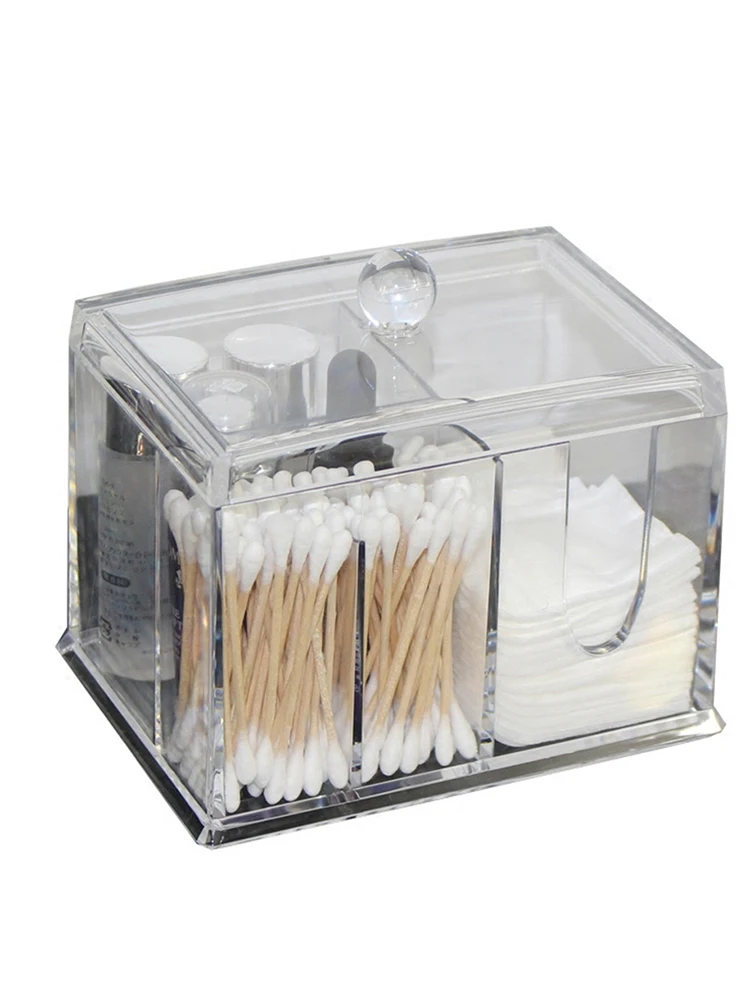 Transparent Cotton Swab Box Clear Acrylic Organizer Holder Makeup Pads Storage Box Desktop Organizer Jewelry Case for Cosmetics