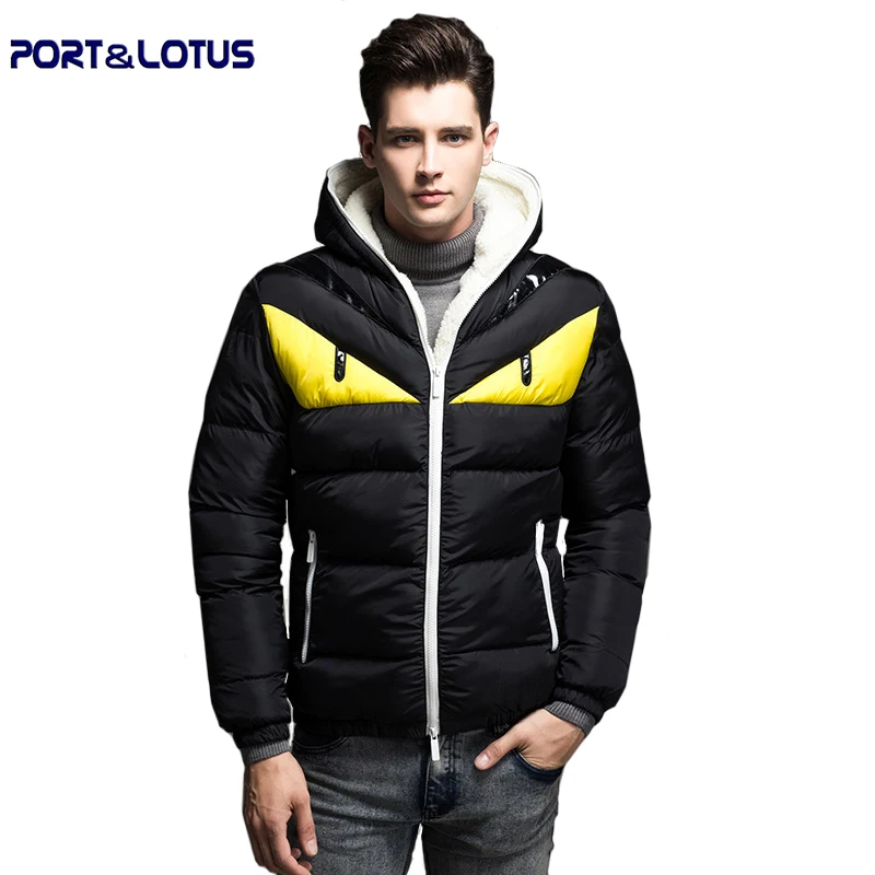 

Port&Lotus Men Coat Down Jacket Winter Fashion Casual Contrast Color Printed Thicken Hat Men Clothing 052 wholesale