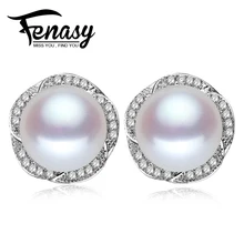 FENASY Ocasional 925 pendientes de plata de ley para las mujeres genuino perlas de agua dulce naturales joyería AAA circón stud pendientes 3 colores