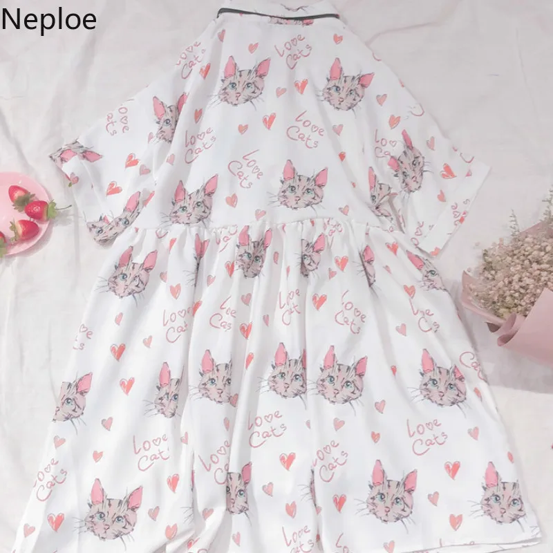 Neploe/летнее платье в японском стиле белое консервативном с короткими рукавами