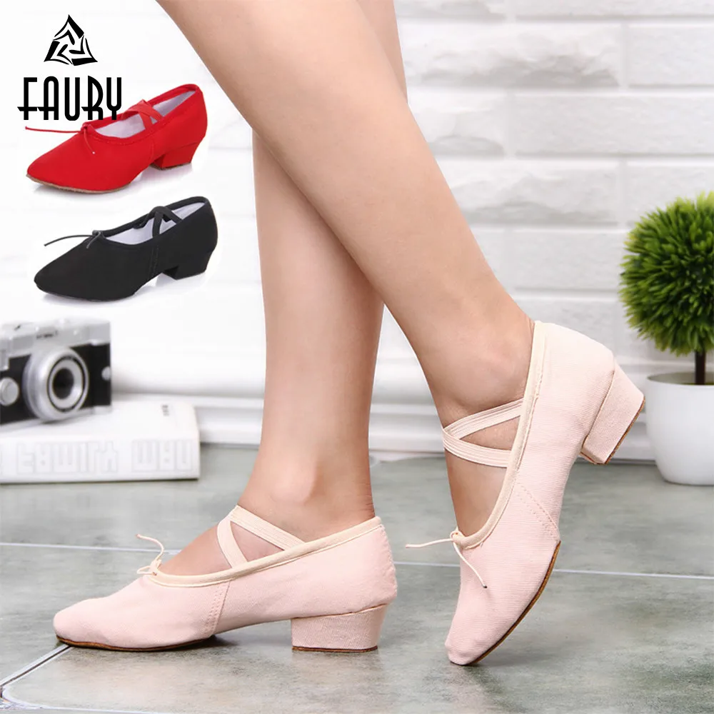 

2018 Dancing Shoes For Women Middle Heel Leather Girls Women's Ballet Dance Shoes Belly Yoga Dance Shoes Teachers's Shoes